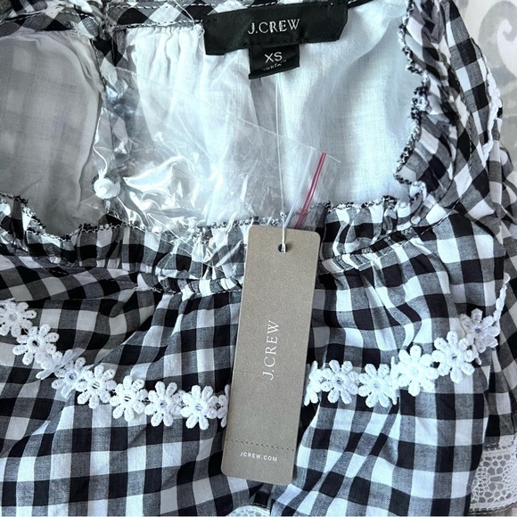 J Crew Gingham Blouse Womens XS Daisy Chain Boho Peasant Feminine Casual - Picture 7 of 10